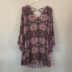 Lush Sz L Bell Sleeve Open Back Dress EUC